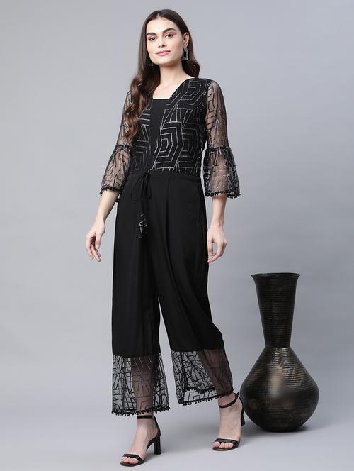 bell sleeved printed full leg jumpsuit - 18449008 - Very Small Image - 1