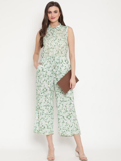 shirt collar printed full leg jumpsuit - 18449010 - Very Small Image - 1