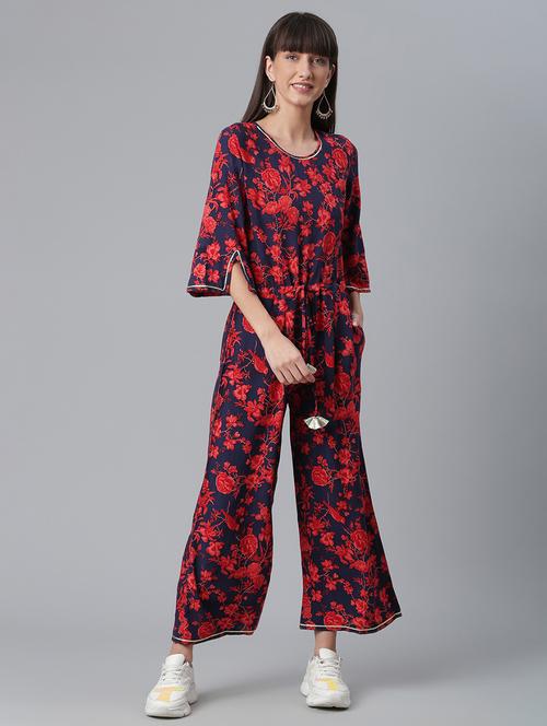 round neck floral full leg jumpsuit - 18449011 - Very Small Image - 1