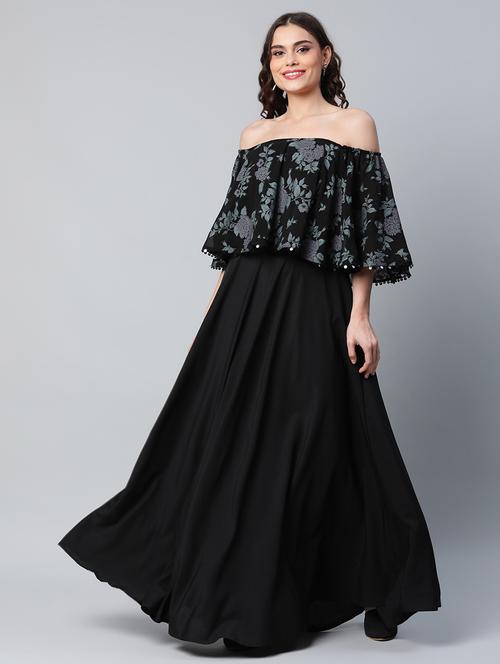 off-shoulder floral print gown dress - 18449026 - Very Small Image - 1