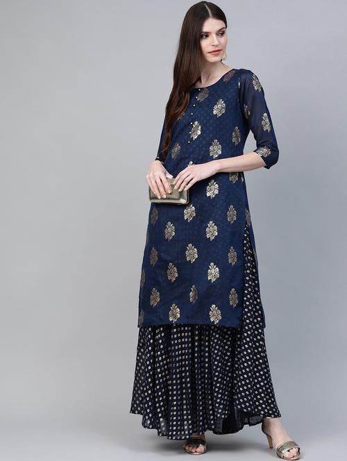 foil printed layered ethnic dress - 18449050 - Very Small Image - 1