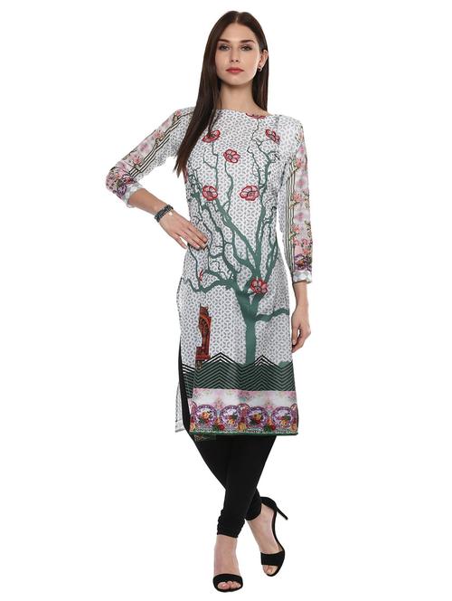 embroidered printed straight kurta - 18449071 - Very Small Image - 1