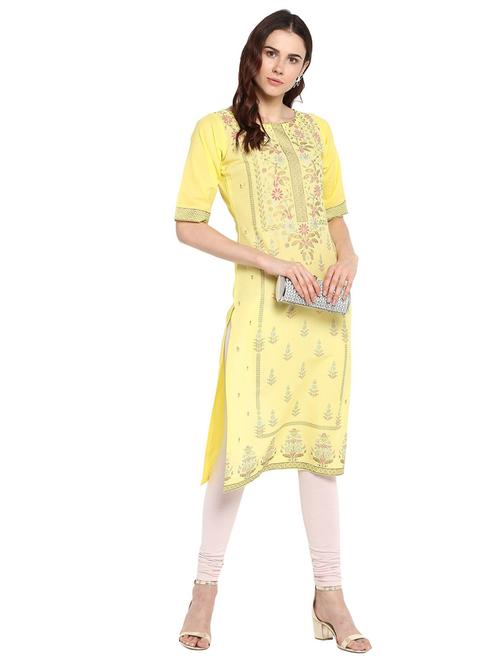 foil print straight kurta - 18449107 - Very Small Image - 1