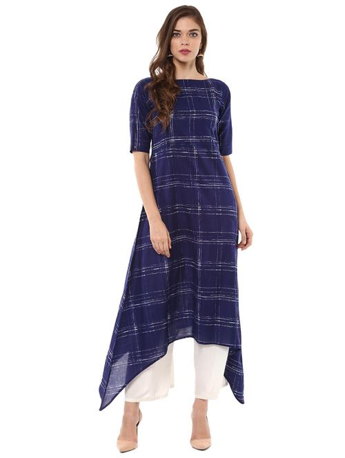checkered asymmetric kurta - 18449112 - Very Small Image - 1