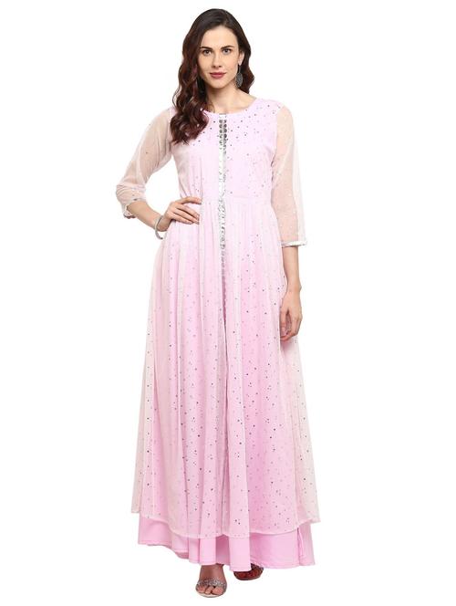 applique work layered ethnic dress - 18449177 - Very Small Image - 1