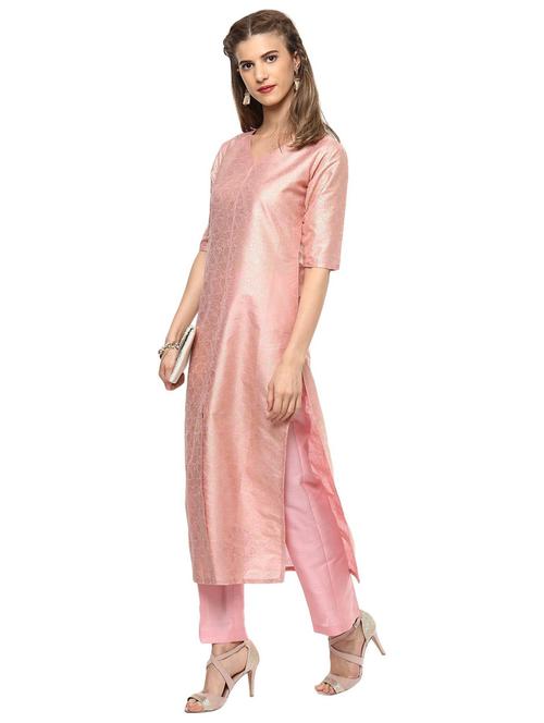 gold printed straight kurta - 18449187 - Very Small Image - 1