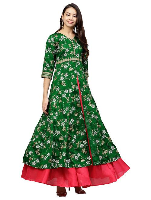 floral printed layered ethnic dress - 18449204 - Very Small Image - 1