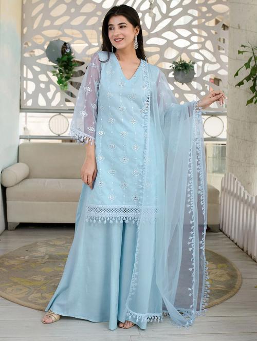 tonal embroidered semi-stitched suit set - 18449788 - Very Small Image - 1