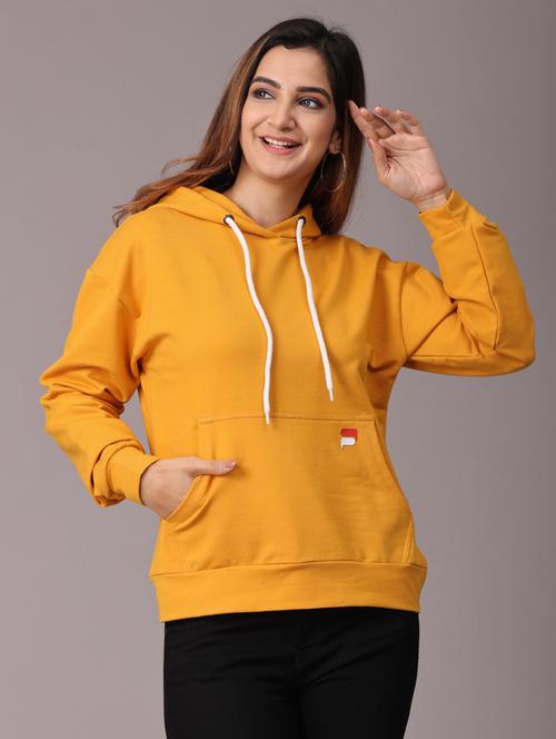 mustard solid hooded sweatshirt - 18449798 - Very Small Image - 1