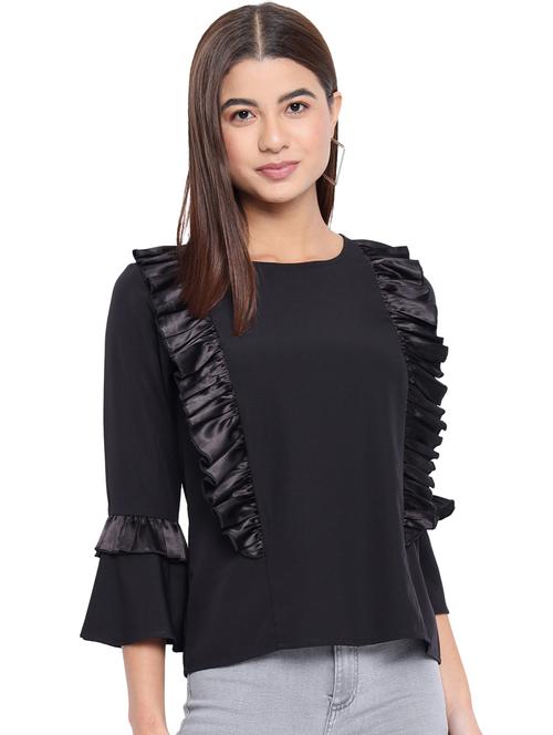 women's ruffle round neck top - 18450162 - Very Small Image - 1