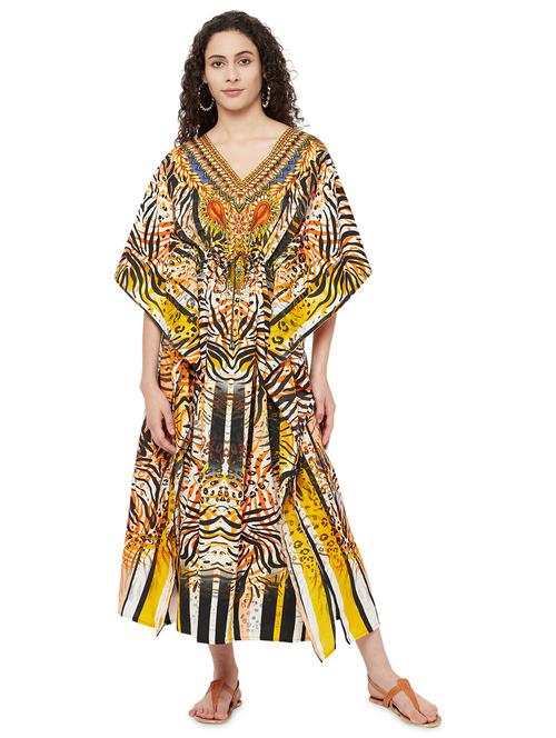 v neck printed kaftan maxi dress - 18450248 - Very Small Image - 1