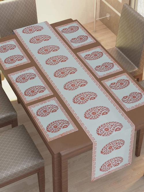 texstylers thick cotton canvas jaipuri block print 6 table mats and 1 runner set - 18450266 - Very Small Image - 1