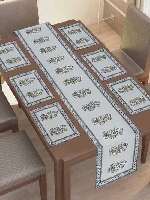 texstylers thick cotton canvas jaipuri block print 6 table mats and 1 runner set - 18450267 - Very Small Image - 1
