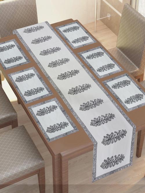 texstylers thick cotton canvas jaipuri block print 6 table mats and 1 runner set - 18450275 - Very Small Image - 1
