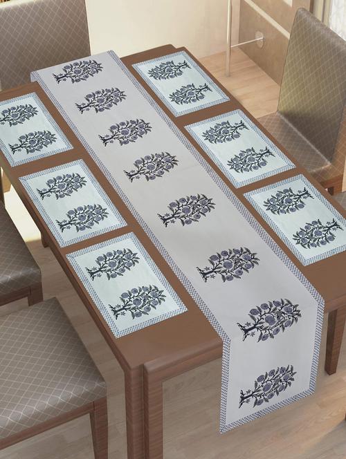 texstylers thick cotton canvas jaipuri block print 6 table mats and 1 runner set - 18450281 - Very Small Image - 1