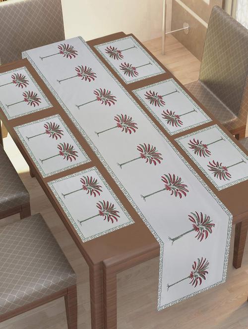 texstylers thick cotton canvas jaipuri block print 6 table mats and 1 runner set - 18450282 - Very Small Image - 1