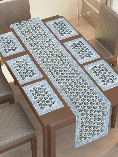 texstylers thick cotton canvas jaipuri block print 6 table mats and 1 runner set - 18450283 - Very Small Image - 1