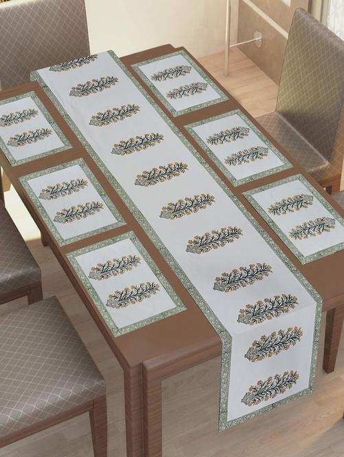 texstylers thick cotton canvas jaipuri block print 6 table mats and 1 runner set - 18450290 - Very Small Image - 1