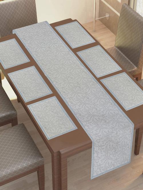 texstylers thick cotton canvas jaipuri block print 6 table mats and 1 runner set - 18450294 - Very Small Image - 1