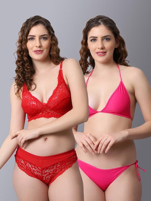 pack of 2 solid bra and panty set - 18450393 - Very Small Image - 1