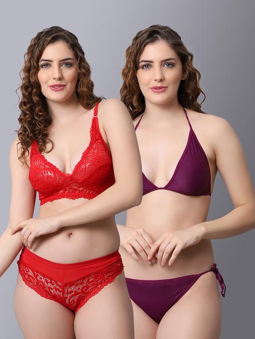 pack of 2 solid bra and panty set - 18450396 - Very Small Image - 1