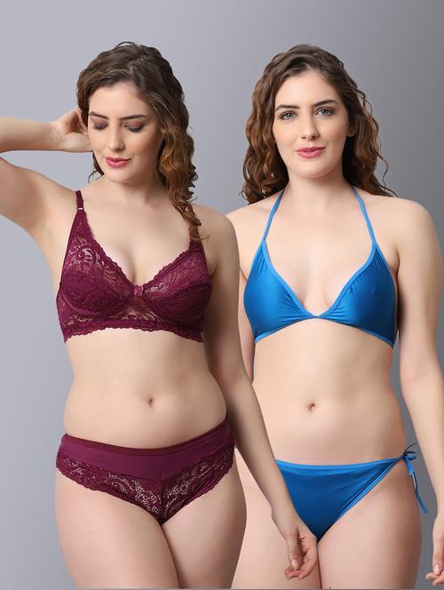 pack of 2 solid bra and panty set - 18450401 - Very Small Image - 1