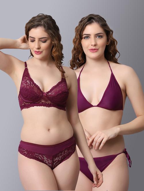 pack of 2 solid bra and panty set - 18450405 - Very Small Image - 1