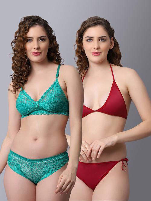 pack of 2 solid bra and panty set - 18450424 - Very Small Image - 1