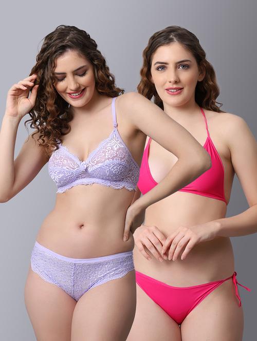 pack of 2 solid bra and panty set - 18450428 - Very Small Image - 1