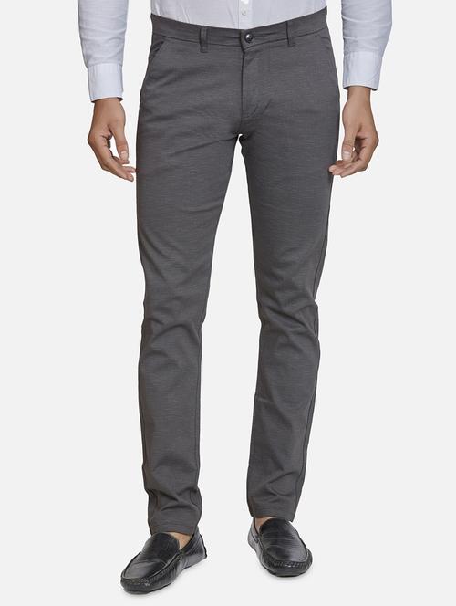 grey textured flat front casual trouser - 18450619 - Very Small Image - 1