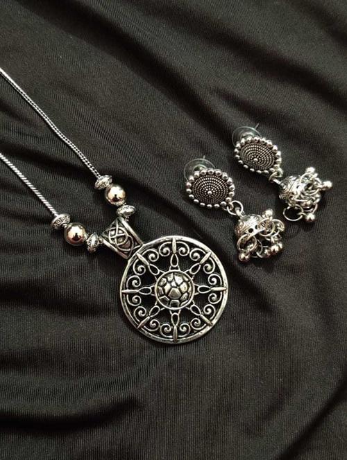 oxidised necklaces and earring set - 18450789 - Very Small Image - 1