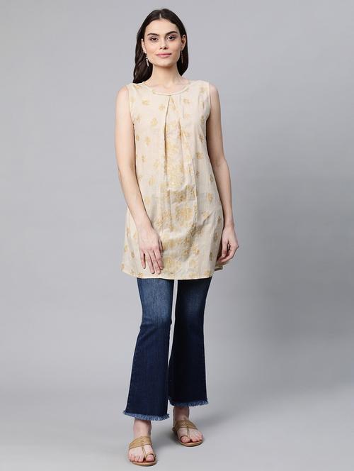 gold print a-line kurta - 18450892 - Very Small Image - 1