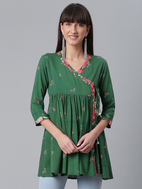 printed angrakha style a-line top - 18450929 - Very Small Image - 1