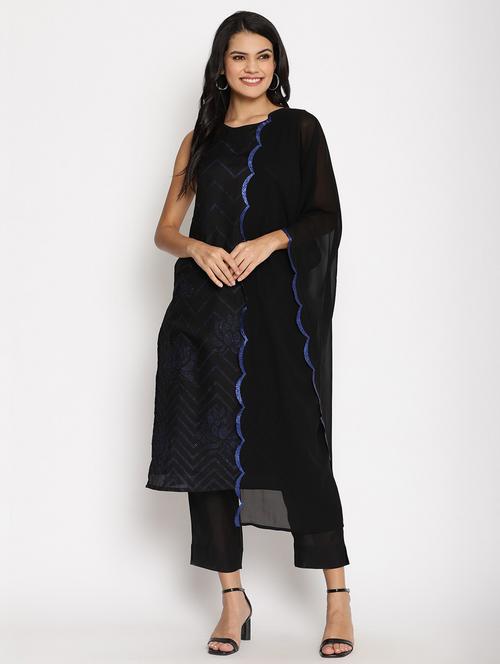 chevron print kurta pant set with dupatta - 18451128 - Very Small Image - 1