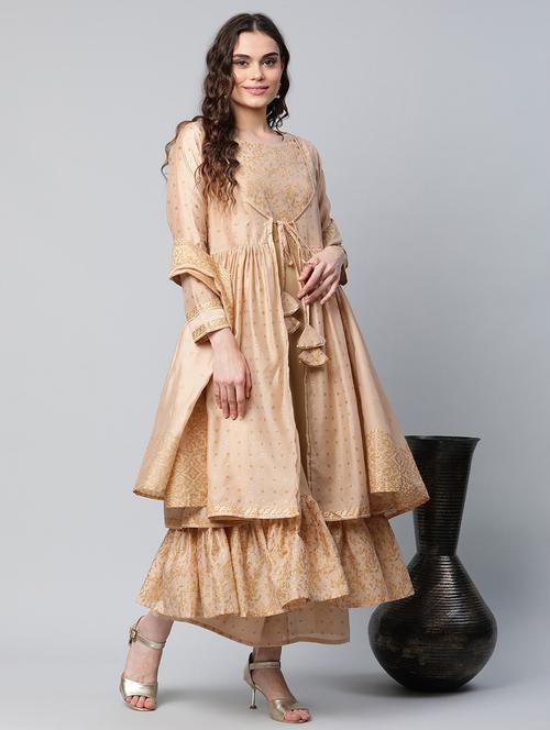 solid chanderi silk suit set - 18451168 - Very Small Image - 1