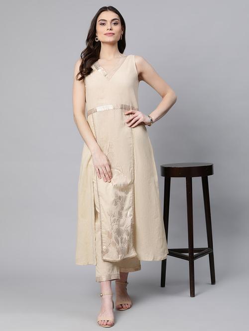 foil print lace detailed kurta pant set - 18451196 - Very Small Image - 1
