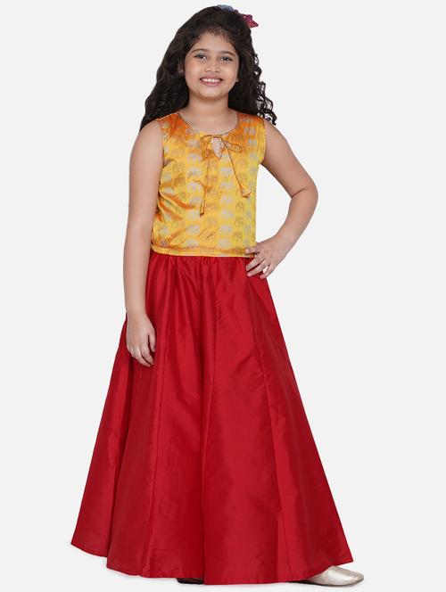 girls red printed lehnga choli set - 18451272 - Very Small Image - 1