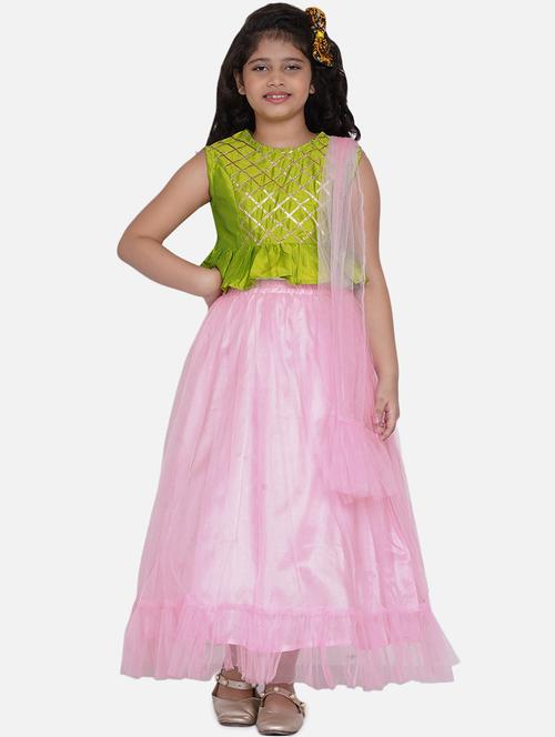 girls pink gota patti work lehnga choli set with dupatta - 18451412 - Very Small Image - 1
