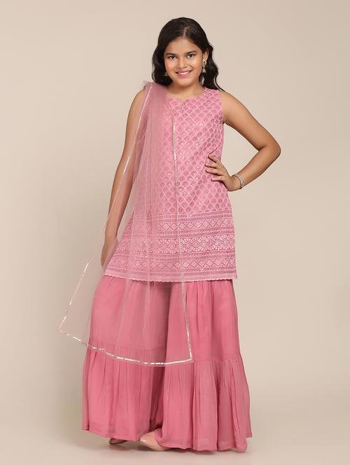 girls embroidered kurta sharara suit set - 18451480 - Very Small Image - 1