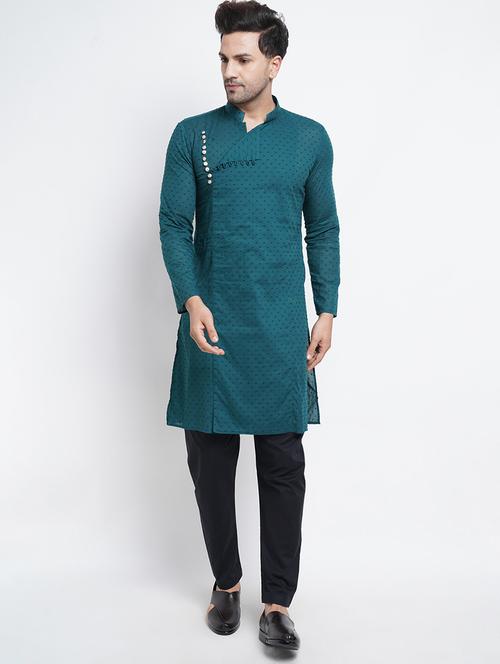 teal dobby medium kurta - 18451507 - Very Small Image - 1