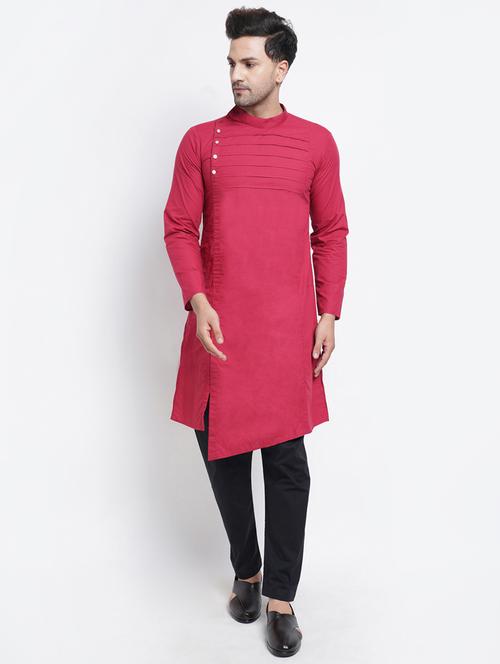 red pin-tucks medium kurta - 18451517 - Very Small Image - 1