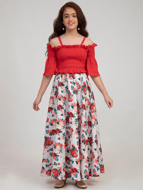 girls red floral lehnga choli set - 18451543 - Very Small Image - 1