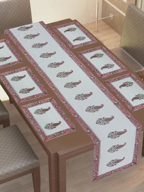 texstylehome thick cotton canvas jaipuri block print 6 table mats and 1 runner set - 18452255 - Very Small Image - 1