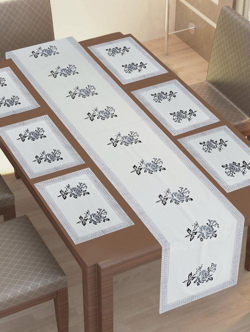 texstylehome thick cotton canvas jaipuri block print 6 table mats and 1 runner set - 18452258 - Very Small Image - 1