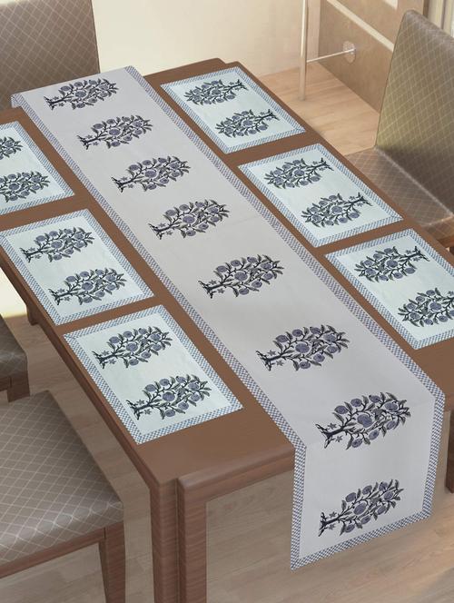 texstylehome thick cotton canvas jaipuri block print 6 table mats and 1 runner set - 18452259 - Very Small Image - 1