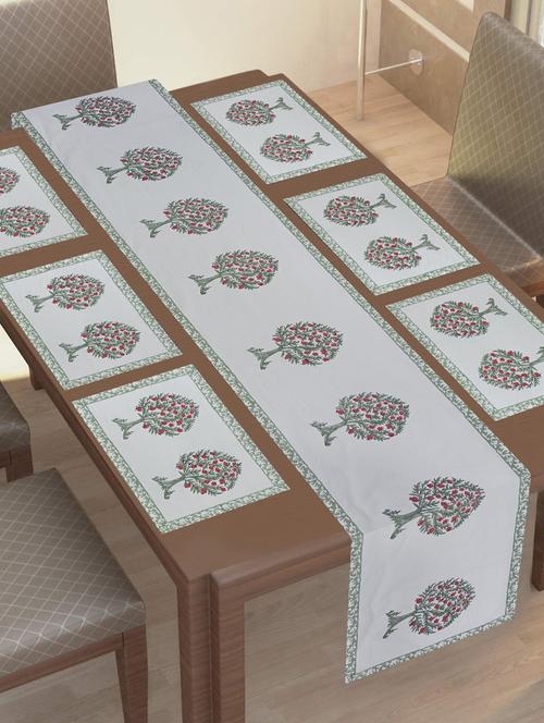 texstylehome thick cotton canvas jaipuri block print 6 table mats and 1 runner set - 18452263 - Very Small Image - 1