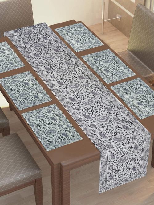 texstylehome thick cotton canvas jaipuri block print 6 table mats and 1 runner set - 18452265 - Very Small Image - 1