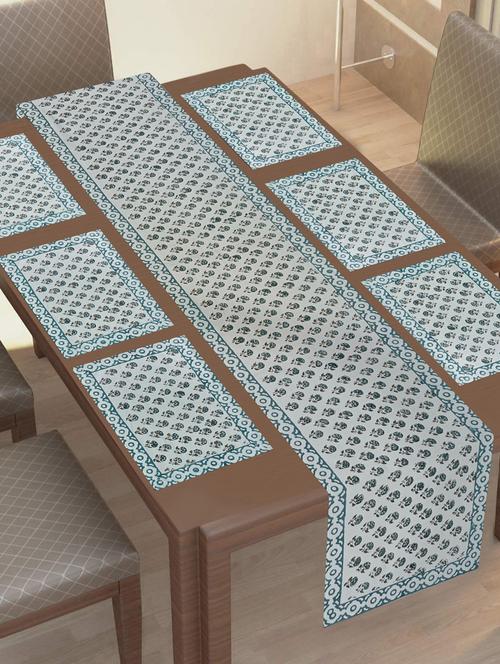 texstylehome thick cotton canvas jaipuri block print 6 table mats and 1 runner set - 18452270 - Very Small Image - 1