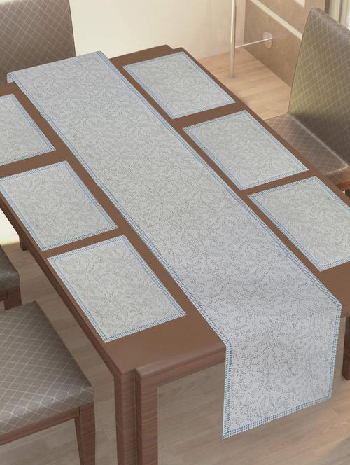 texstylehome thick cotton canvas jaipuri block print 6 table mats and 1 runner set - 18452272 - Very Small Image - 1