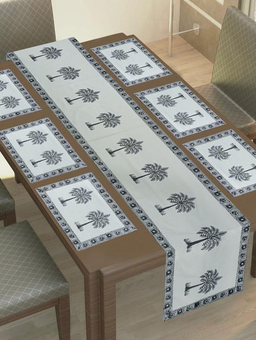 texstylehome thick cotton canvas jaipuri block print 6 table mats and 1 runner set - 18452277 - Very Small Image - 1